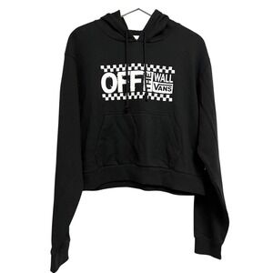 Vans Hoodie Womens Large Black Off The Wall Logo Cropped Fleece Pullover